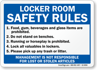 Locker Room Safety Rules, Management Not Responsible Sign