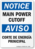 Main Power Cutoff Bilingual Sign