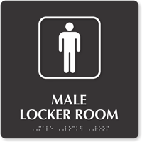 Braille Male Locker Room Sign, Black, SKU: SB-0320