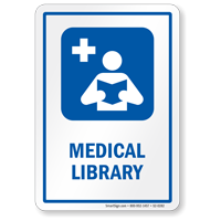 Medical Library Sign with Reading Medicine Books Symbol