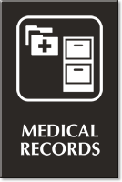 Medical Records Engraved Sign with File Cabinet Symbol