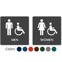 Men and Women Restroom Sign With Braille And Accessible Pictograms