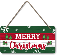 Festive Merry Christmas Hanging Wooden Sign