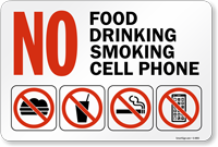 No Food, No Drinking, No Smoking, No Cell Phones with Symbols