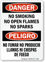 No Smoking No Open Flames Bilingual Sign