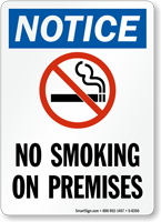 Notice No Smoking On Premises Sign