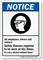 Notice Safety Glasses Required Sign