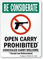 Open Carry Prohibited, Concealed Carry Welcome Sign