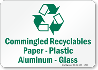 Recyclables Paper Plastic Aluminum and Glass Sign