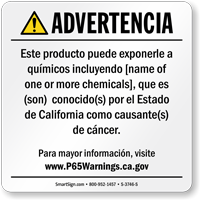 Custom Consumer Product Exposure Spanish Prop 65 Sign