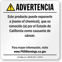 Custom Consumer Product Exposure Spanish Prop 65 Sign