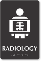 Radiology Braille Hospital Sign with X Ray Image Symbol