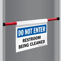 Restroom Being Cleaned Door Barricade Sign