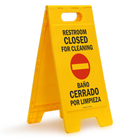 Bilingual Restroom Closed For Cleaning Free-Standing Sign