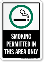 Smoking Permitted In This Area Only Sign