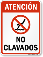 Spanish Attention No Diving Sign with Symbol