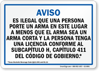 Spanish, Blue Handgun Warning Sign for Texas