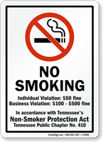 No Smoking Individual Violation: $50 Fine Sign