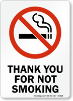 Thank You For Not Smoking Sign