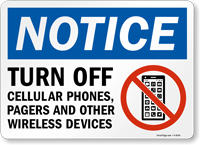 Notice Turn Off Cellular Phones, Pagers Sign