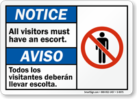 Visitors Must Have Escort Bilingual Sign