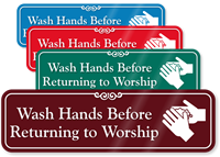 Wash Hands Before Returning To Worship Showcase Sign