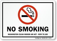 No Smoking Washington Indoor Air Act Sign