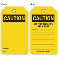 Self Laminating OSHA Caution Blank 2 Sided Tag