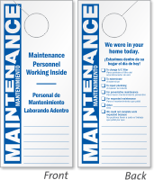 2 Sided Bilingual Maintenance Personnel Working Inside Door Hanger