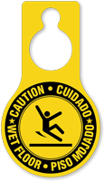 Caution Wet Floor Bilingual Door Hang Tag