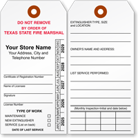 Texas State Custom Fire Extinguisher Recharge Tag