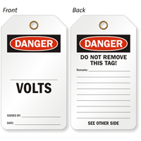 Volts OSHA Danger Safety Tag