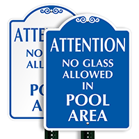 No Glass Allowed In Pool Area Attention SignatureSign