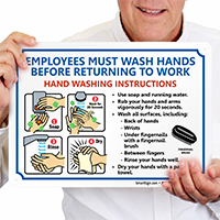 Employees Must Wash Hands Instruction Sign, Horizontal