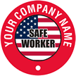 Circular Text Around Flag and Safe Worker