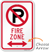 No Parking Fire Zone Sign with Arrow