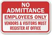 Employees Vendors Visitors Register office Sign