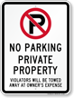 No Parking, Private Property, Violators Towed Sign