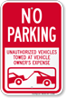 No Parking, Unauthorized Vehicles Towed Away Sign