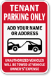 Personalized Tenant Parking Only, Tow Away Sign