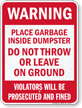 Place Garbage Inside Dumpster Warning Sign