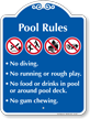 Pool Rules No Diving No Running Signature Sign