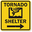 Tornado Emergency Shelter Sign with Right Arrow Symbol