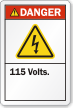 115 Volts ANSI Danger Label