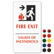 Bilingual Braille Fire Exit Arrow Sign