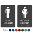 Bilingual Men/Hombres and Women/Mujeres Restroom Sign With Braille And Pictograms