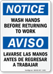 Bilingual Wash Hands Before Returning To Work Sign