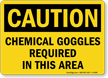 Caution Chemical Goggles Required Sign