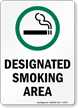 Designated Smoking Area with Cigarette Graphic Sign