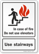 In Case of Fire Use Stairways Sign